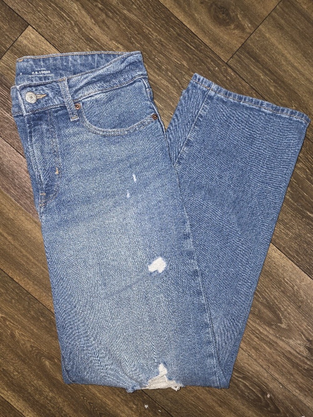 Old Navy High Rose OG Loose Distressed Blue Jeans Size 6